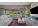 Bright living room with a sectional sofa, fireplace, and large sliding glass doors leading to outdoor space at 5420 E Duane Ln, Cave Creek, AZ 85331
