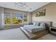 Spacious main bedroom with large windows offering scenic views, a platform bed, and elegant decor at 5420 E Duane Ln, Cave Creek, AZ 85331