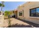 Backyard featuring desert landscaping, including a low brick fence and views of the neighborhood at 1235 N Sunnyvale -- # 113, Mesa, AZ 85205