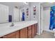 Bathroom with a spacious vanity, large mirror, and colorful cartoon accents at 3029 E Patrick St, Gilbert, AZ 85295