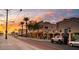 A charming street view features a city street with palm trees and colorful storefronts at sunset at 921 W University Dr # 1191, Mesa, AZ 85201