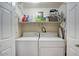 Convenient laundry room with washer, dryer, and storage shelves for laundry essentials at 9750 N Monterey Dr # 71, Fountain Hills, AZ 85268