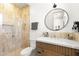 Stylish bathroom features a modern vanity, shower, and neutral color scheme with decorative accents at 12240 N 98Th St, Scottsdale, AZ 85260