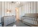 Bright Bedroom featuring a crib, dresser, and blue striped wallpaper at 4925 S Turbine --, Mesa, AZ 85212