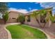Well-maintained backyard with grass, palm trees, and desert shrubs at 6085 S Wilson Dr, Chandler, AZ 85249