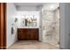 Elegant bathroom with dual vanities and glass enclosed marble shower at 8851 S Juniper St, Tempe, AZ 85284
