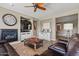 Living room showcasing a fireplace, built-in cabinetry, a large TV, and comfortable seating at 15422 W Ventura St, Surprise, AZ 85379