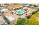 Aerial view showcases the pool, patio, and ample outdoor space for relaxation and entertainment at 4622 E Ellis Cir, Mesa, AZ 85205