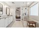 Modern bathroom with dual sinks, and a separate glass-enclosed shower at 4759 E Woburn Ln, Cave Creek, AZ 85331