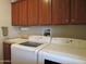 Functional laundry room with upper cabinets for ample storage and workspace at 9302 E Broadway Rd # 157, Mesa, AZ 85208