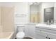 Cozy bathroom with shower/tub, single sink vanity with mirror and toilet at 1784 E Torrey Pines Ln, Chandler, AZ 85249