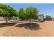Lush backyard with mature trees, and an outdoor entertaining space at 701 N 55Th Pl, Mesa, AZ 85205