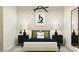 This bedroom features two bedside tables, grey carpet, and a science themed decor at 9550 W Catalina Dr, Phoenix, AZ 85037