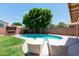 Backyard featuring a pool surrounded by lush landscaping and lounge chairs at 113 N Albert Dr, Chandler, AZ 85226