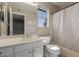 Bathroom featuring a shower with curtain, a vanity with mirror and tile floors at 619 E Jensen St # 34, Mesa, AZ 85203