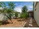 A low-maintenance backyard featuring natural landscaping, a desert garden, and stone walkways at 887 W Santa Gertrudis Trl, San Tan Valley, AZ 85143