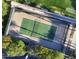 Aerial shot of the community pickleball court showcasing vibrant green and blue court lines at 3085 E Camellia Dr, Gilbert, AZ 85296