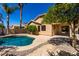 Beautiful backyard featuring a private pool, lush greenery, and covered patio at 41598 N Ranch Dr, San Tan Valley, AZ 85140