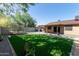 This backyard features artificial grass, a trampoline, and covered patio at 4624 S Fair Ln, Tempe, AZ 85282