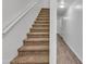 Carpeted staircase with handrail leading to the upper level of the home with wood look vinyl flooring on landing at 827 E Pecan Rd, Phoenix, AZ 85040