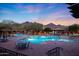 Stunning community pool and cabanas with mountain views at 9845 E Edgestone Dr, Scottsdale, AZ 85255