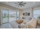 Cozy living room with a ceiling fan, sliding glass doors to the backyard, and comfortable seating at 10509 W Harmony Ln, Peoria, AZ 85382