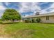 Backyard view features lush green grass and mature trees providing shade and beauty at 10724 W Cheryl Dr, Sun City, AZ 85351