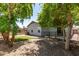 Backyard includes gravel area, turf area, palm trees and patio access at 11538 W Windrose Ave, El Mirage, AZ 85335