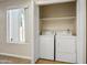 Convenient laundry closet with white washer and dryer, and a window to allow natural light into the space at 1342 W Emerald Ave # 286, Mesa, AZ 85202