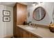 Modern bathroom with vessel sink, granite counters, and built-in storage at 16233 E Rosetta Dr # 47, Fountain Hills, AZ 85268
