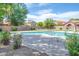 Inviting community pool area with lounge chairs, mature trees, and privacy fencing at 16622 S 32Nd Pl, Phoenix, AZ 85048