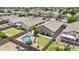An aerial view showcasing the home's backyard oasis with a pool and well-kept lawn at 512 W Encinas St, Gilbert, AZ 85233