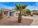 Charming home featuring a well-manicured front yard with gravel landscaping and a palm tree at 695 S 221St Dr, Buckeye, AZ 85326