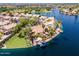 Scenic aerial of a stunning lakefront community with lush landscaping and waterfront access at 1241 W Lobster Trap Dr, Gilbert, AZ 85233