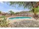 Backyard swimming pool surrounded by desert landscaping with mountain views at 16219 S 14Th Way, Phoenix, AZ 85048