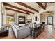 Cozy living room with comfortable seating, stone fireplace, and view of the outdoors at 28025 N 156Th Pl, Scottsdale, AZ 85262