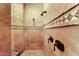 Tiled shower with dual showerheads and decorative accent stripe at 28025 N 156Th Pl, Scottsdale, AZ 85262