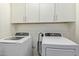 A modern laundry room equipped with a washer, dryer, and white upper cabinets for storage at 4236 N 27Th St # 37, Phoenix, AZ 85016
