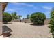 Large backyard with gravel, desert landscaping, mature trees, and block wall at 4332 E Cassia Ln, Gilbert, AZ 85298