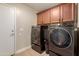 Convenient laundry room with modern washer and dryer, plus built-in storage at 43615 W Roth Rd, Maricopa, AZ 85138