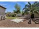 Lush backyard featuring artificial grass, desert landscaping, concrete patio, and a beautiful palm tree at 5342 S Citrus Ct, Gilbert, AZ 85298