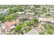Aerial view of a home with a lush backyard featuring a pool, landscaping, and trees in a residential neighborhood at 700 N Dobson Rd # 34, Chandler, AZ 85224