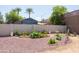 Lush garden area featuring raised beds, plants, and flowers, surrounded by a block wall at 3605 W Pecos Rd, Chandler, AZ 85226