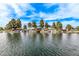 Picturesque pond with calming waters, rock features, and lush trees lining the shore at 45574 W Tulip Ln, Maricopa, AZ 85139