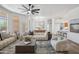 Inviting living room showcasing modern furniture and a view of the dining and kitchen areas at 1029 E Ian Dr, Phoenix, AZ 85042