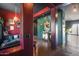 Detailed view of the living room showcasing the home's unique architectural design and colorful decor at 30511 N 162Nd Way, Scottsdale, AZ 85262