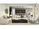 Open concept living room features neutral tones, modern furnishings and flows into the kitchen and dining room at 17403 W Swayback Pass, Surprise, AZ 85387