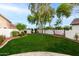 Lush backyard featuring a large grassy area, mature trees, and beautiful landscaping at 20412 W Thayer St, Buckeye, AZ 85396