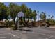 Community basketball court surrounded by mature desert landscaping and palm trees on a clear day at 2309 W Naranja Ave, Mesa, AZ 85202