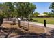 Outdoor exercise equipment with a path leading to open green space and shade at 2309 W Naranja Ave, Mesa, AZ 85202